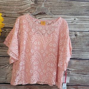 "Ruby Rd" Woman's Short Sleeve Blouse, peach/white size:PXL NWT